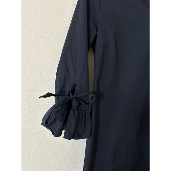 J Crew Ruffle Tie-Sleeve Shift Dress Size 12 Black V Neck Cotton 3/4‎ Sleeves - Picture 4 of 9